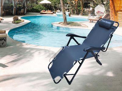 2 in 1 Folding Chair (Chair and Bed) with Backrest, Pillow and Adjustable Armrests