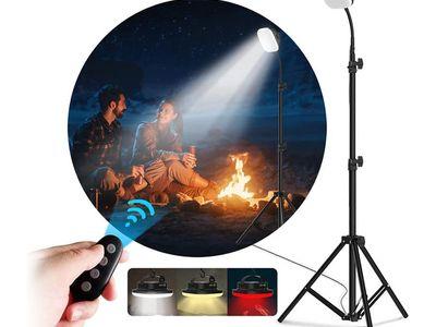 LED Camping Light with Magnetic Base, Remote, and Adjustable Tripod up to 190cm