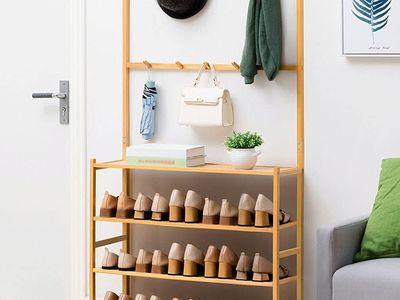 Multi-functional Shoe Rack Organizer with 4 Shelves and 10 Hooks for Hanging Storage and Space Saving 