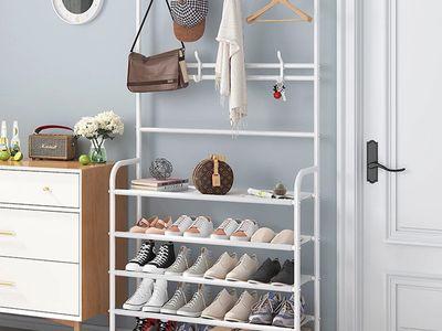 5 Tier Floor Clothes Hanger Coat Rack Hanger Storage Wardrobe Clothing Drying Shoes Racks Multifunctional