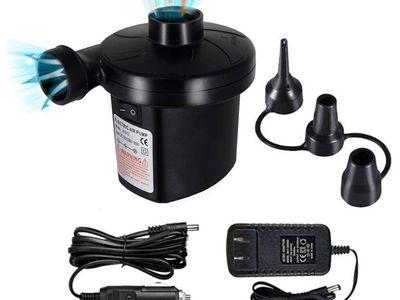 Portable Electric Air Pump, 100-240V AC/12V DC Electric Air Pump, Quick-Fill Inflator/ Deflator with 3 Nozzles