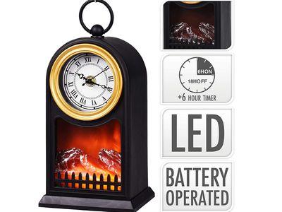 LED Fireplace Lantern Mantle Clock Battery Operated Lamp