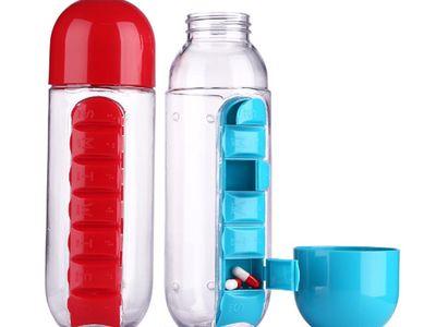 Pill & Vitamin Organizer Water Bottle - Assorted Colors