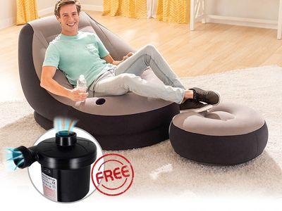 INTEX Inflatable Sofa ULTRA LOUNGE SOFA + Portable Electric Air Pump For Free