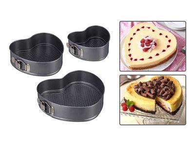 Heart Pan Set of 3, Romantic Shaped Cakes 3 Sizes, Nonstick, Springform, Carbon Steel