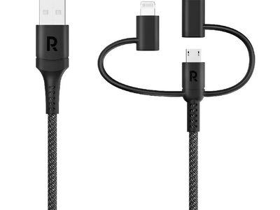 RAVPower RP-CB1033 3X1 USB-A to Micro + USB-C+ Lightning Cable 1.2 meters long