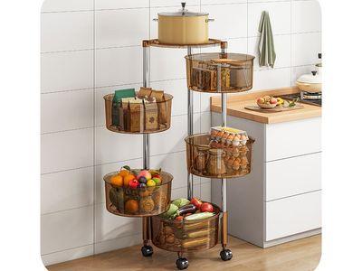 Kitchen Shelf Round Storage Racks Multi-Tiered with Wheels That Can Swivel 360 Degrees