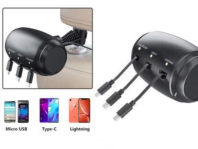 Multi-Car Retractable Backseat 3 in 1 Car Charging Station Box Compatible with All Phones