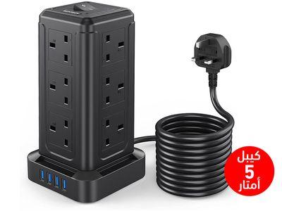 Power Strip Surge Protector Tower with 12 Outlets 4 USB Ports, Long Extension Cord Multiple Outlets