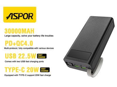 ASPOR A306 30000mAh Big Capacity Power Bank with LCD Display PD + QC 4.0 Fast Charging