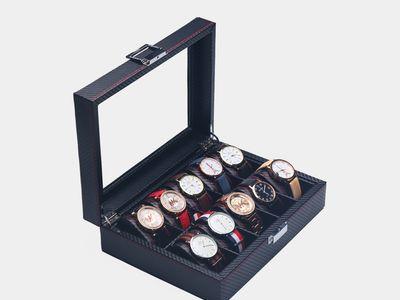 12 Slot Watch Organizer Watch Display Case Organizer With Glass Lid, Watch Box Organizer