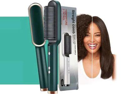 Professional Electric Hair Straightener & Curling Brush 2 in 1with Intelligent Temperature Control and Fast Heating