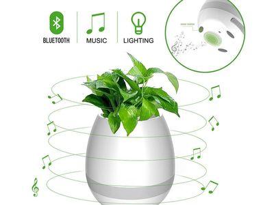 Plant Pot with Rechargeable Wireless Bluetooth Speaker and LED Touch Night Light