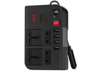 300W Car Power Inverter with 4 Charging Ports, 4 USB Ports Supports Fast Charging