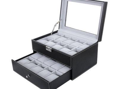 Elegant 20 Slots Watch Organizer Box Glass Top Lockable