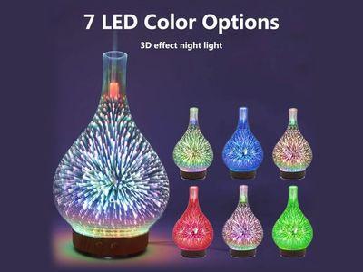 3D Fireworks Glass Vase Air Humidifier with 7 LED Night Lights Auto Shut Off for Home & Office