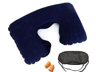 Multifunctional Travel Trio Set (Neck Rest Sleeping Pillow + Sleeping Eye Mask + Noise Isolating Earplugs)