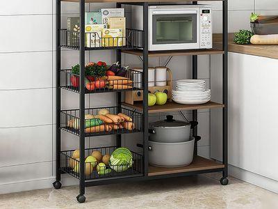 Multi-Tier Kitchen Metal Storage Rack Stand Sturdy Shelves and Large Storage Capacity Kitchen Organizing