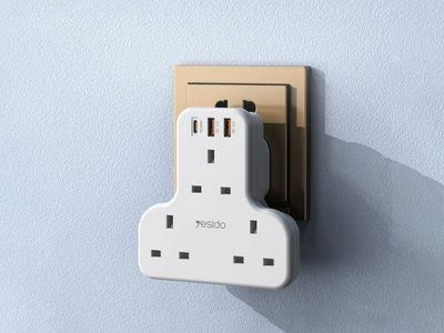 Yesido-MC15 power socket 3250w Multi-Plug 6 in 1 With 2 USB and 20W USB-C