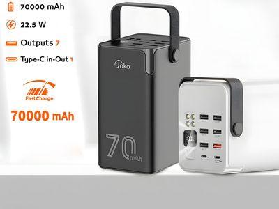 JOKO 70000mAh Power Bank PD 3.0 Fast Charging 7 Outputs 2 Inputs With Digital Screen and Light