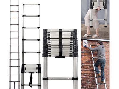 Telescoping Ladder Heavy Duty Aluminum Extendable Ladder Collapsible Locking Mechanism