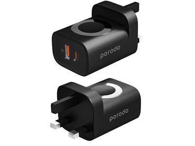 Porodo Dual Port Multi-Device Wall Charger With Integrated Watch Charger