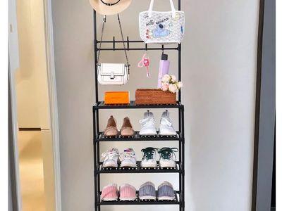 Multifunctional Shoe Organizer Rack with 5 Shelves and 8 Hooks