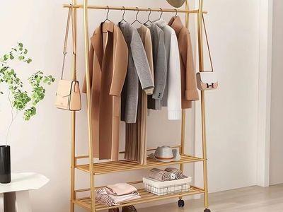 Metal Clothes Stand with 8 Hooks and 2-Tier Bottom Storage Rack with Wheels for Easy Moving