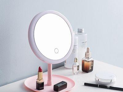 Makeup Mirror USB LED Durable Desk Mirror With Light - Pink