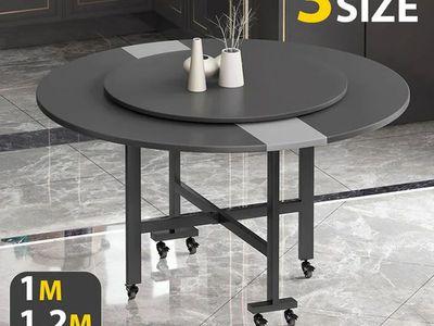 Foldable Dining Table with Wheels and Metal Base