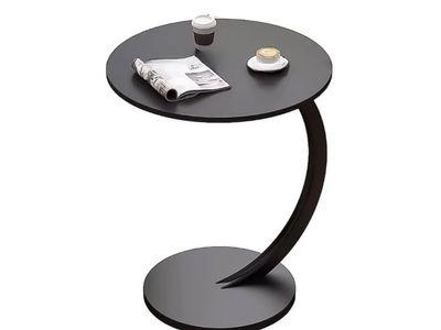 Wooden Round Sofa Side Table with Modern C Shape Design