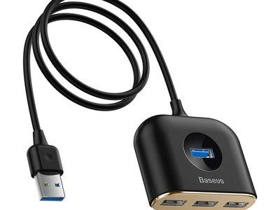 Baseus Square Round 4x1 USB Hub Adapter with 3 USB 2.0 Ports and 1 USB 3.0 Port with 1m Cable