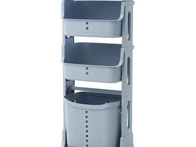 Space-saving 3-Tier Vertical Laundry Basket with Wheels for Easy Mobility