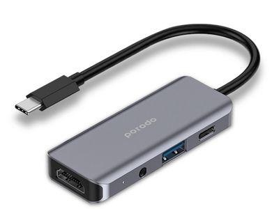 Porodo 4in1 100W Multiport Hub (Type-C +HDMI +USB+Aux) for Fast and Efficient File Transfer