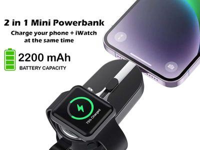 Mini Power Bank 2200mAh 2 in-1 Charges iPhone and Watch Simultaneously