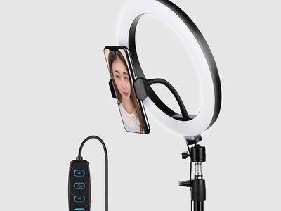 ROCK Dimmable LED Selfie Ring Light Video Live Tripod Fill Light (Multi-Phone-Holder Type)