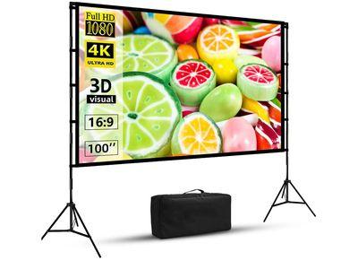 Portable Projector Screen with Stand Lightweight Foldable and Washable with a Bag (100 - 120 inches)