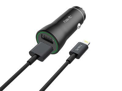 HAVIT St848 Dual USB Ports Car Charger With Lightning Cable