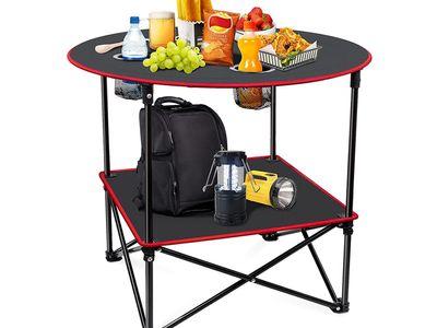 Canvas Folding Camping Table for Trips with 4 Cup Holders