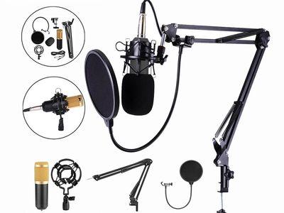 BM800 800 Condenser Mic Microphone with Shock Mount Arm Scissor Stand Pop Filter