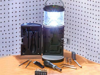 LED Lantern with 15-Pc. Tool Kit Organizer, Sockets, Screwdrivers, Allen Wrenches