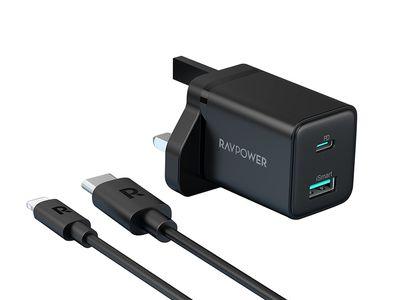 RAVPower RP-PC173 20W Wall Charger with 2 Charging Ports (USB and Type-C)  with Cable 1M