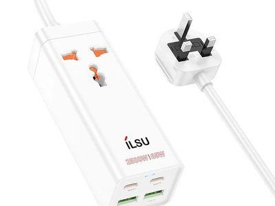 ILSU SC02 5 in 1 Charger and Adapter with 2 Type-C Ports, 2 USB Ports and 3-Port 65W Power Supply