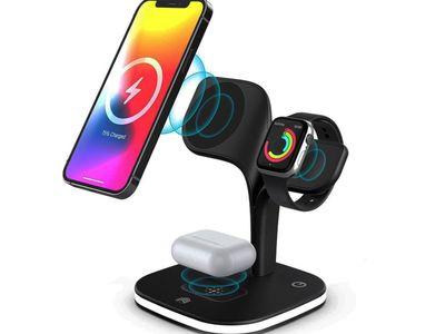 5 in 1 charger with wireless charging base magnetic station for fast charging 15W with LED desk lamp