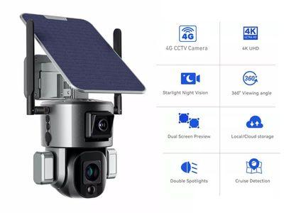 CCTV Camera Solar Camera Security PTZ Dual Camera Auto Tracking Human Detection Solar Panel 4G Camera