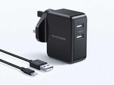 RAVPower RP-PC119 RAVPower Prime 24W Dual USB UK Plug Wall Charger(RP-PC001), RP-CB030 1M Lightning Cable