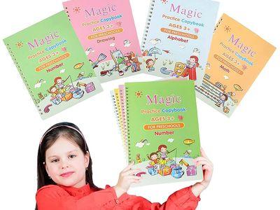 Set of 4 Magic Practice Copybook for Kids Magic Calligraphy That Can Be Reused (Small and Big Size)