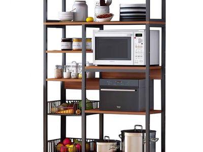 Shelf Microwave Rack Vintage Kitchen Baker's Rack Utility Storage Shelf 5-Tier Shelf With Wire Basket