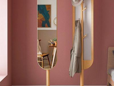 Modern Rotatable Mirror With 360° Rotating Wooden Base and a Clothes Hanger on The Back