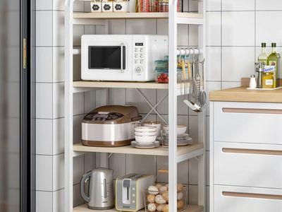 Multilayer Sturdy Metal Frame And Wooden Board Kitchen Rack  for Kitchen Storage